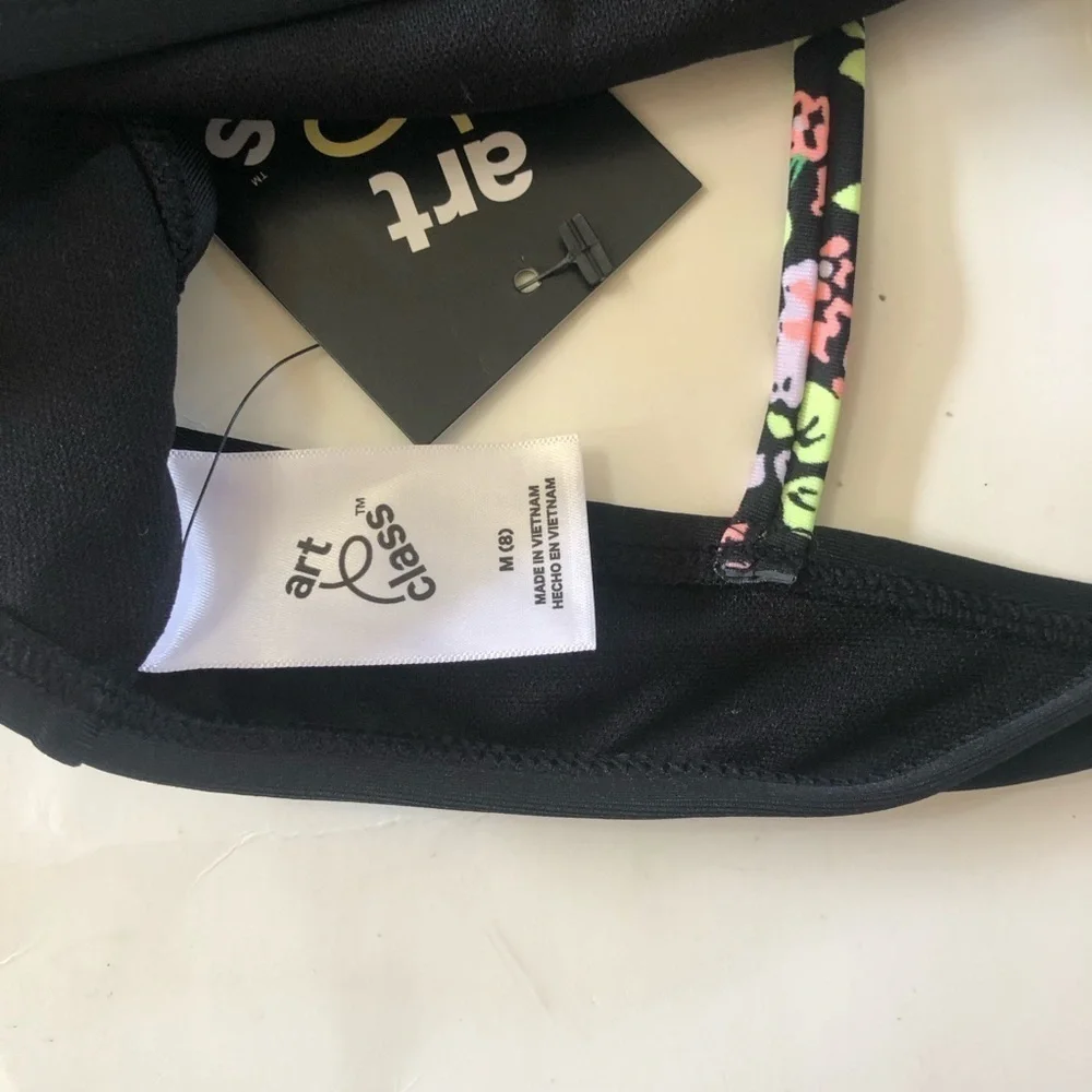Bundle 3Pc Art Class Black Bralette Floral Bikinis Swimwear Set Size M8